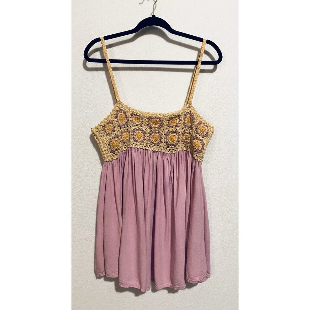 Asos Dress Womens 14 Purple Crochet Granny Squares Mini Babydoll Boho Festival - Picture 2 of 7